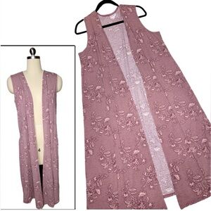 LuLaRoe Mauve Joy Floral Sleeveless Duster Vest NWT